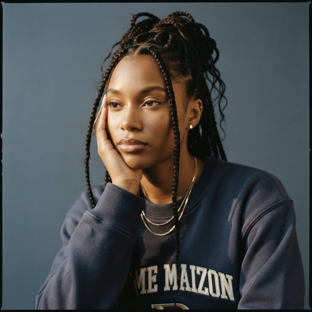 Navy Dyme Maizon embroidered sweatshirt portrait